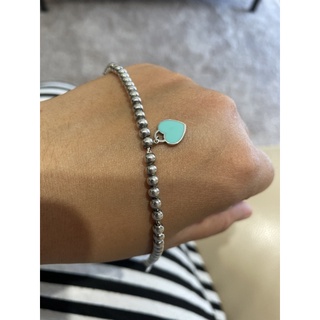 Tiffany&Co. 迷你愛心吊牌925純銀串珠手鍊