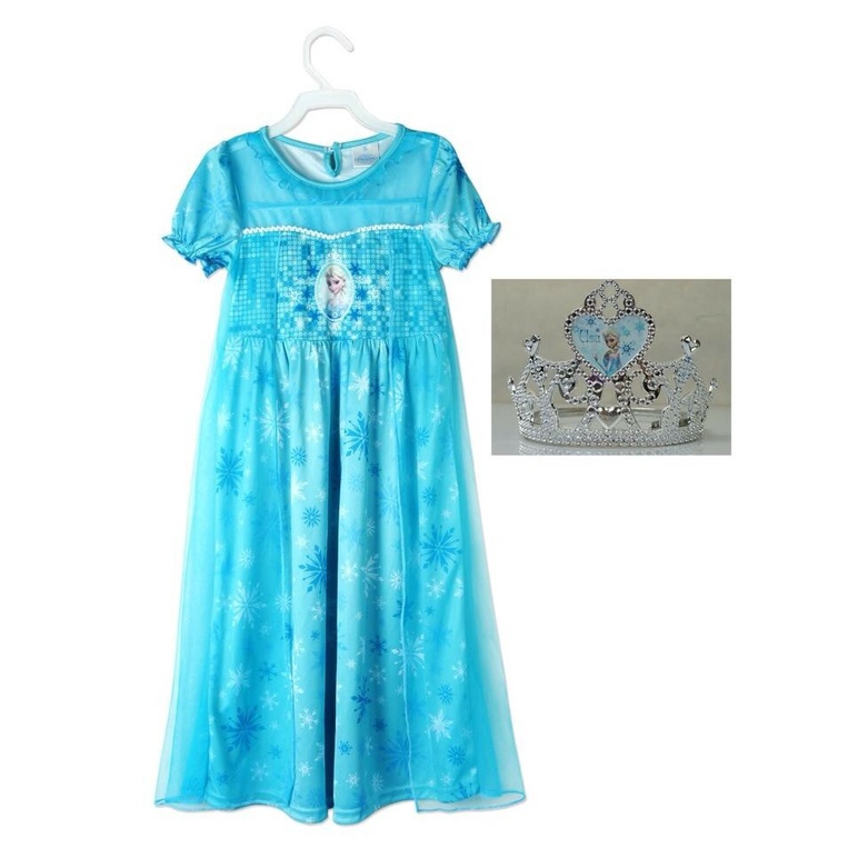 迪士尼授權冰雪奇緣藍色連身裙(附皇冠)120/130CM
