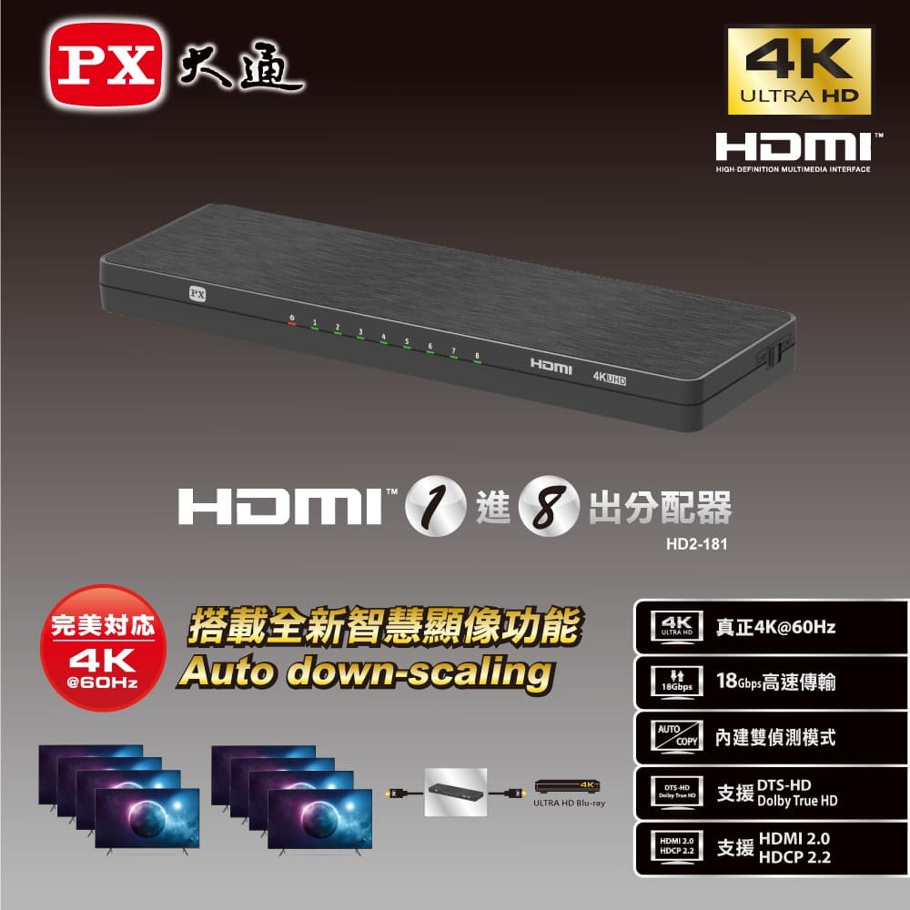 ★ PX大通  HD2-181 HDMI 1進8出分配器 ★
