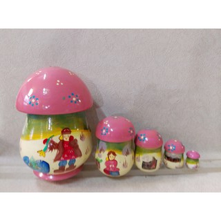 【俄羅斯娃娃】-現貨#粉紅色蘑菇造型 俄羅斯娃娃