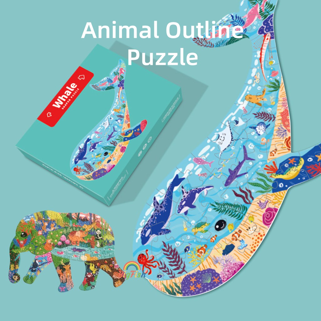 50-200 件裝動物輪廓拼圖兒童教育玩具兒童學習玩具兒童玩具鯨魚大象獅子企鵝熊貓恐龍玩具兒童拼圖兒童智商