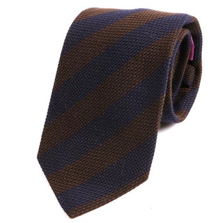 英國 Tie Doctor 手工 海軍藍 配 咖啡色 條紋 羊毛領帶