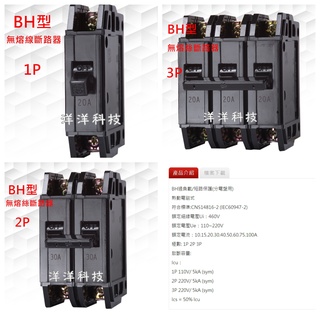 士林電機 無熔絲斷路器 BH型 1P 2P 3P 10A 15A 20A 30A 50A 75A 無熔絲開關 BH