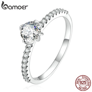 Bamoer 925 純銀鋯石戒指女士/婚禮/情侶/日常生活時尚簡約首飾