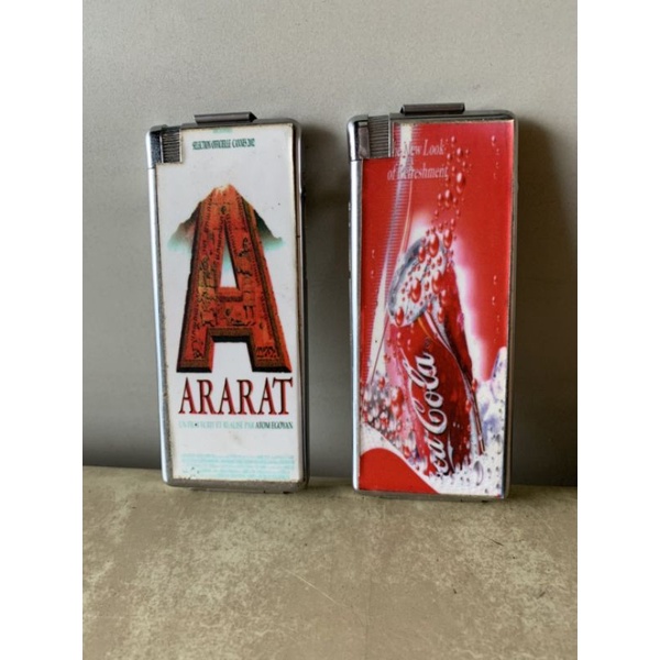 ［老東西］早期收藏，古早香菸盒打火機兩用逸品，可口可樂，Ararat , 外面市場非常難尋。一對一起讓藏長度約近12公分