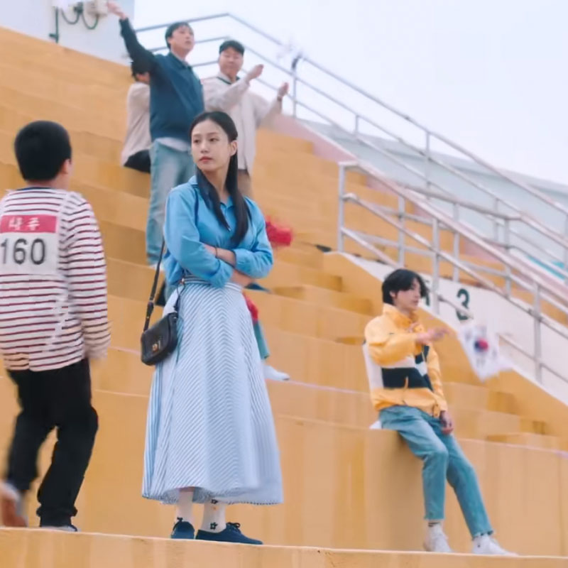 韓劇五月的青春女主高敏詩同款衣服日系牛仔藍薄襯衫條紋半身長裙 蝦皮購物