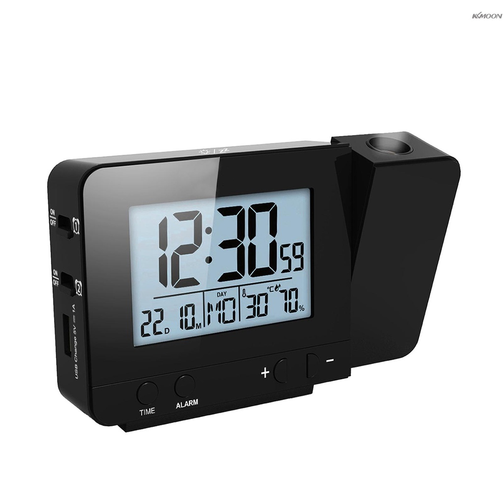 KKmoon 黑色鬧鐘帶時間溫度投影LED屏鬧鐘USB充電時鐘FJ3531 黑色不帶電池出貨