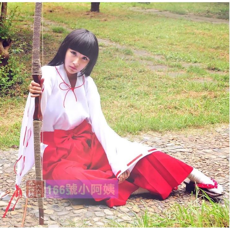 166號小阿姨 Cosplay犬夜叉動漫桔梗巫女服神社巫女服 送木屐襪子蝴蝶結 另售假髮 現貨 蝦皮購物