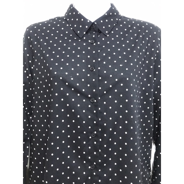 Uniqlo百貨專櫃嫘縈長袖襯衫，柔棉親膚優雅舒適實穿，99成新零碼商品，黑色底米色點M號