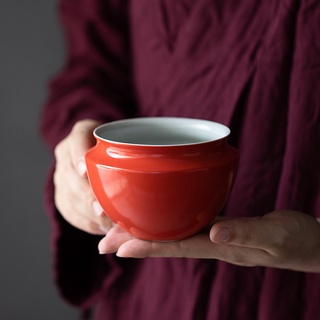 瑞陶陶瓷特賣珊瑚紅陶瓷建水日式茶洗家用儲水盂茶渣桶功夫茶具配件杯洗廢水桶