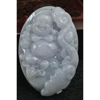 翡翠A貨冰紫羅蘭彌勒佛財神爺墜子