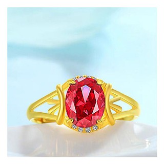 火焰紅 模擬蛋面紅寶石水鑽金戒指 越南沙金 仿18K金 可火燒 結婚對戒 黃金戒指 鍍金沙金 ig網美必備 鈦金