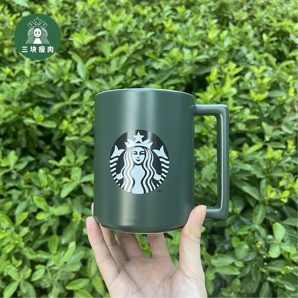 Starbucks官方正品！韓國星巴克杯子常規復古經典女神logo暗綠色馬克杯桌面杯果汁珍奶茶奶昔茶水咖啡杯473ml