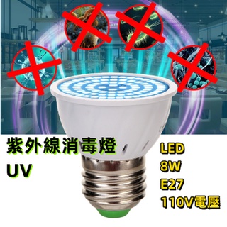 快速發貨 LED8W E27 殺菌杯燈 UV紫外線消毒燈 小面積 驗鈔 適用110V電壓 適用居家 酒店 餐廳等室內場所