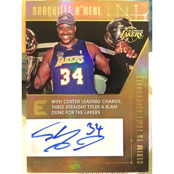 俠客歐尼爾 湖人總冠軍金盃限量 簽名卡 Shaquille O'Neal Panini NBA名人堂MVP Kobe