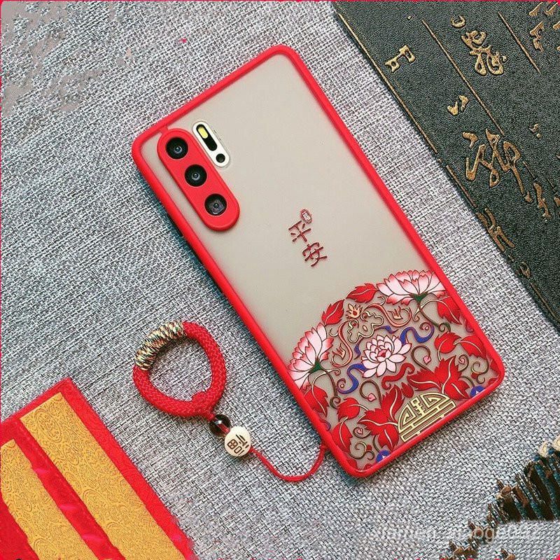 復古紅色適用華為p30pro手機殼中國風國潮磨砂浮雕潮情侶男女款