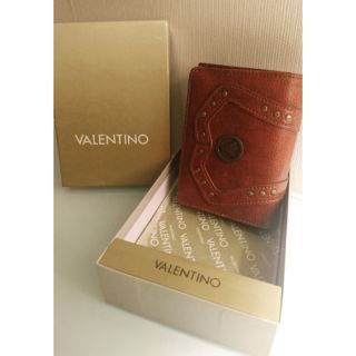 義大利VALENTINO 鉚釘皮夾 短夾 咖啡色 牛仔鉚釘風格 金屬經典Valentino logo