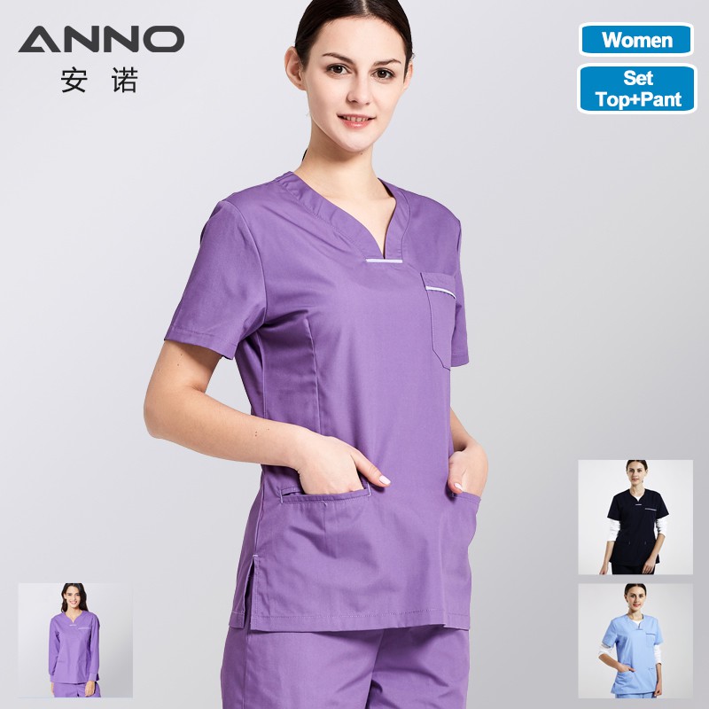 Anno 夏季護士服醫療形式磨砂套裝女性女性健康和美容護理護理服實驗室外套護士