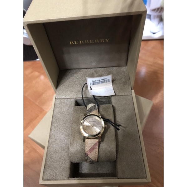 BURBERRY 全新正品巴寶莉女款條紋錶帶鑲鑽大錶盤女士腕錶