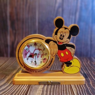 迪士尼 米奇鬧鐘 早期 Mickey & Minnie 鬧鐘 木頭雕刻造型 收藏✨車庫古著✨