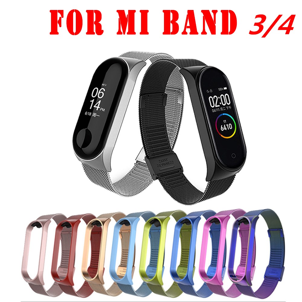 XIAOMI MI 小米 Mi Band 3 4 手錶原裝 Xiomi 的金屬米蘭磁性錶帶 M3 M4 不銹鋼錶帶