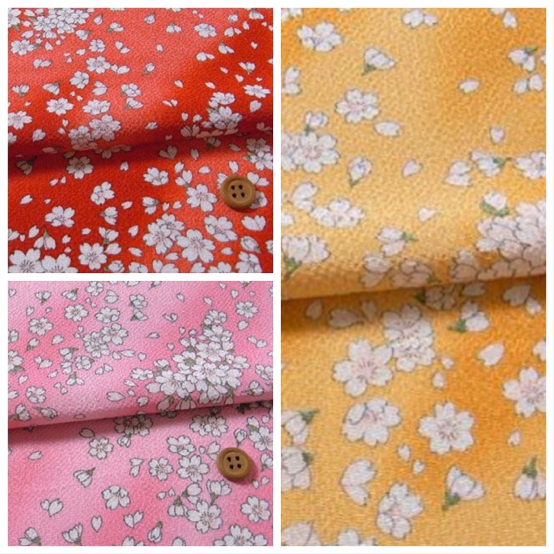 櫻吹雪-3色可選 日本 進口 拼布 布料 縮緬布 絹布 和風花柄系列
