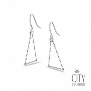 City Diamond 引雅【東京Yuki系列】14K三角垂墜白K耳環