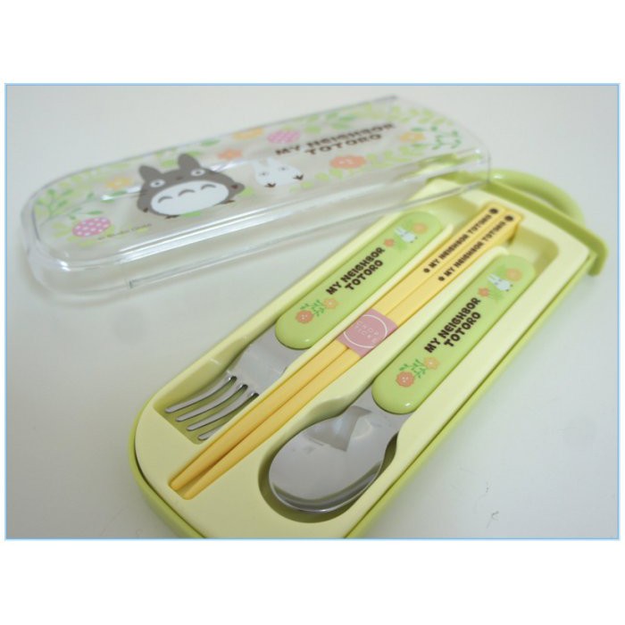 【DEAR BABY】日本 Skater 龍貓款 3合1餐具組 塑膠筷+不鏽鋼叉子+湯匙 附滑蓋式收納盒 現貨