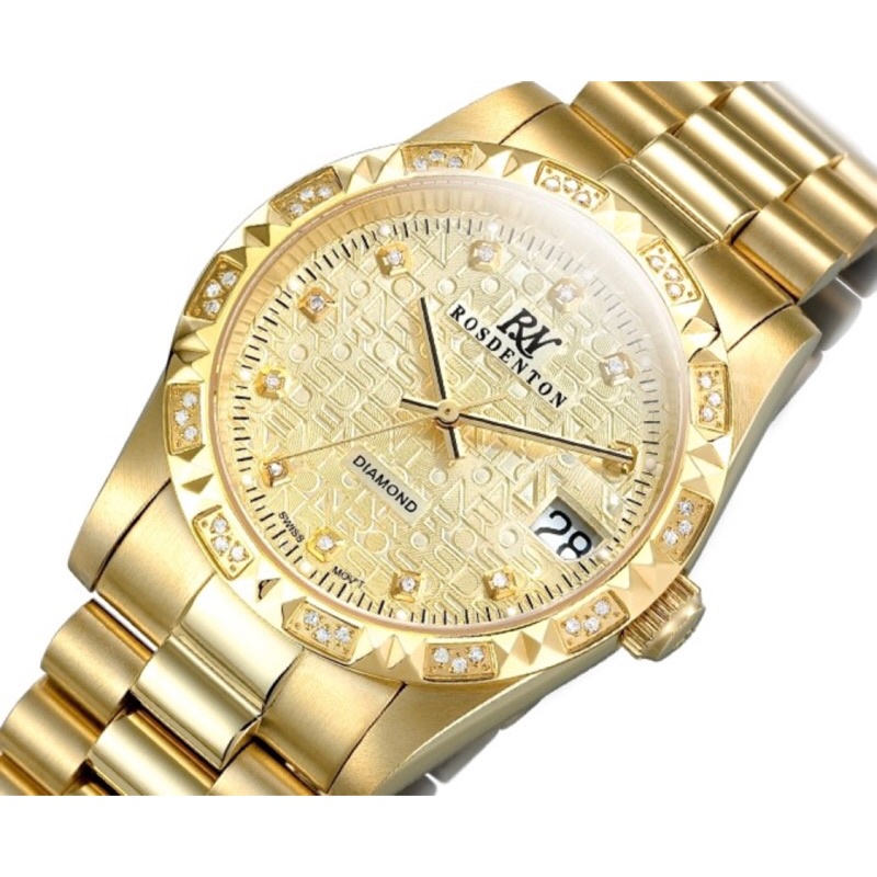 ROSDENTON 勞斯丹頓 男 珍藏39週年金色浮雕石英腕錶【型號: 6022MGD-5G】