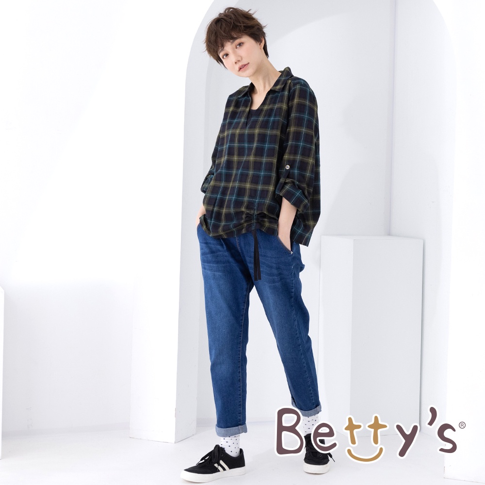 betty’s貝蒂思(05)彈性鬆緊男友風牛仔褲(深藍)