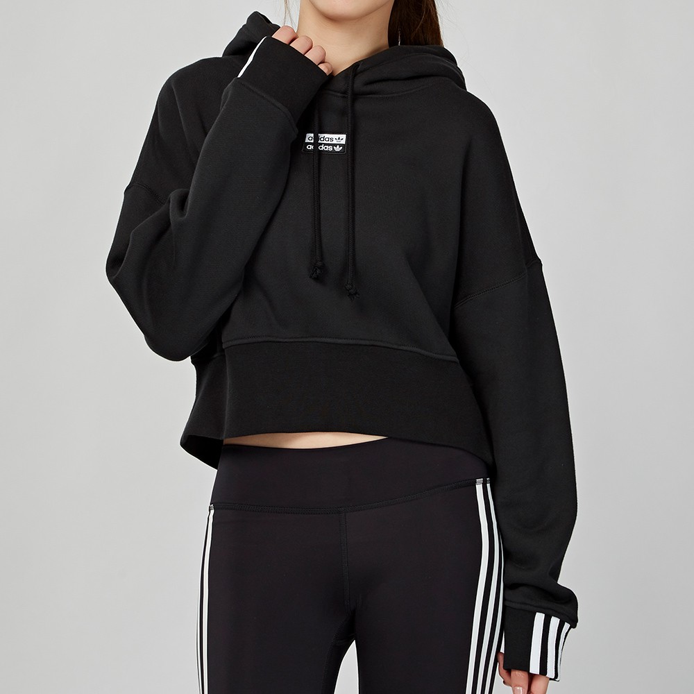 Adidas Originals 女款 黑色 短版 休閒 連帽 長袖 上衣 EJ8537