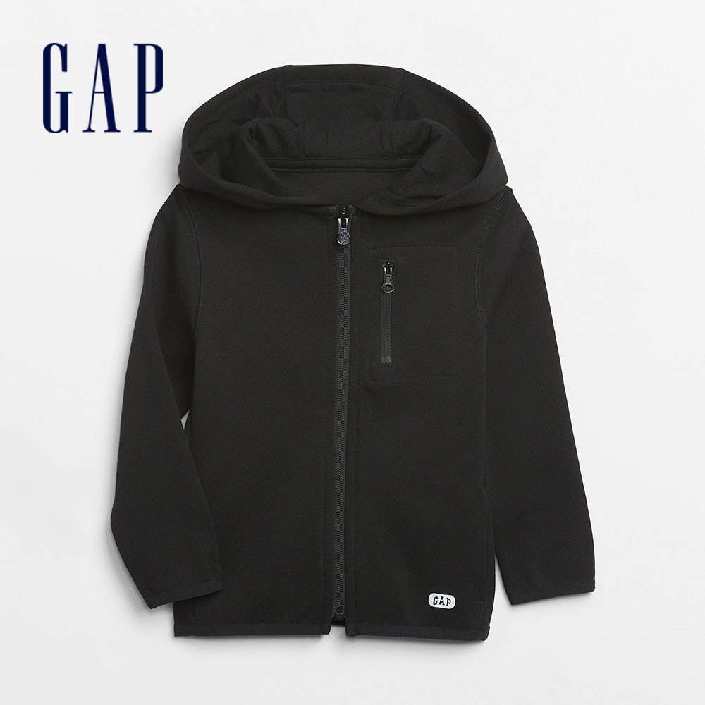Gap 男幼童裝 簡約素色拉鍊連帽外套-黑色(603020)