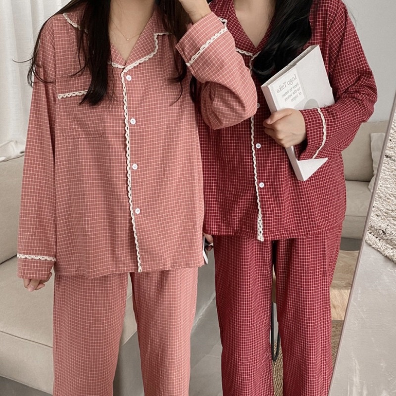 ［現貨秒發⚡️］歐梵希🇰🇷韓國代購 JUUNEEDU 純棉 長袖 睡衣 睡褲 居家服 奶油蕾絲 長袖套裝 情侶睡衣