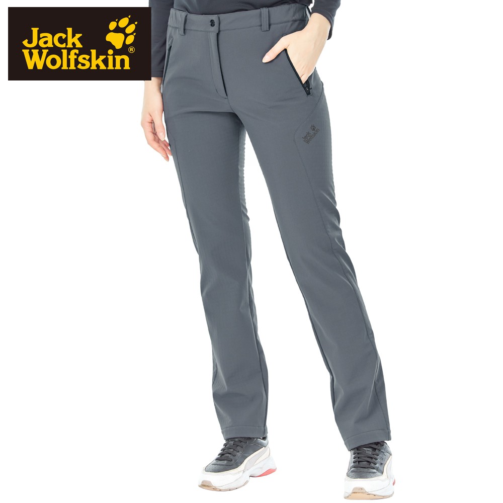 【Jack wolfskin 飛狼】女 軟殼防風保暖長褲 修身版型『鐵灰』.