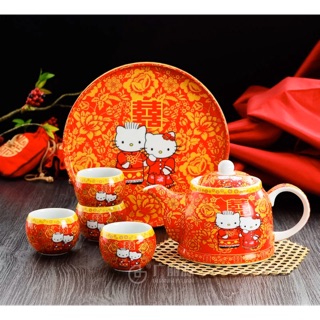 中國風hello kitty結婚 陶瓷茶具 套裝 婚慶 敬茶杯 茶杯 茶壺