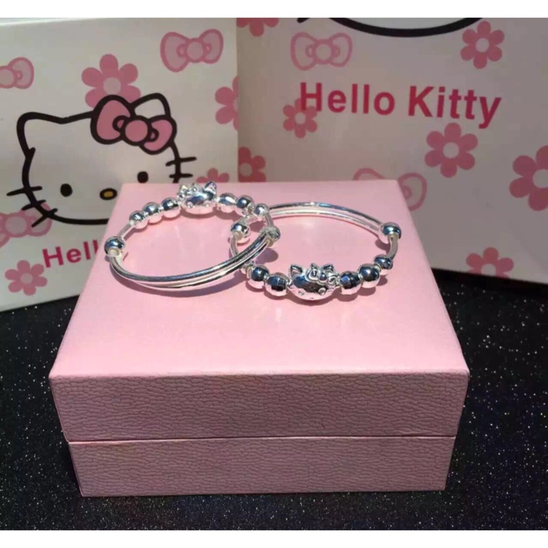 純銀手鏈 hello kitty手鏈 可愛凱蒂貓寶寶手鏈親子款手鏈 轉運珠手環