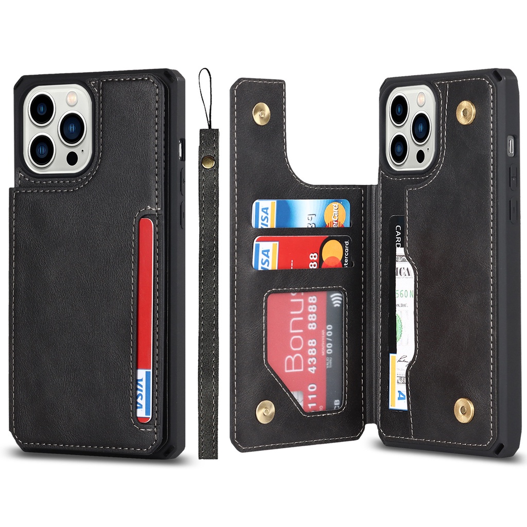 適用於 iPhone 14 12 13 Pro Max 迷你手機殼的翻蓋皮革錢包保護套帶信用卡夾帶