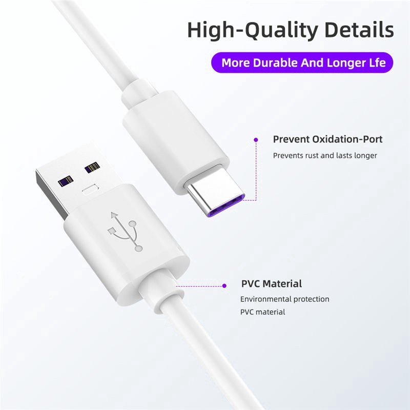 適用於華為 Mate 30 P30 Lite 小米 Mi 9 USB C 型電纜的 5A Type-C 超快速充電電纜,