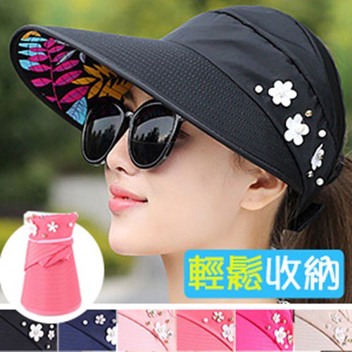 防潑水抗UV太陽帽.空頂帽布帽涼帽無頂帽子.可折疊遮陽帽 防紫外線帽.夏天海灘帽沙灘盆帽空心帽.戶外騎車E007-005