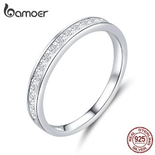 bamoer 女士簡約設計閃亮戒指 925 純銀