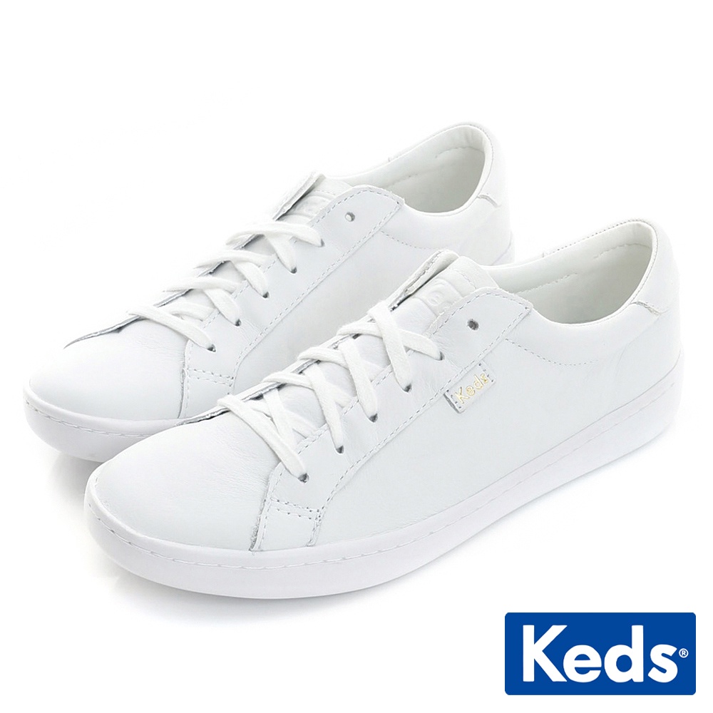 【Keds】ACE 復古運動皮革綁帶休閒小白鞋-白 (9191W130044)