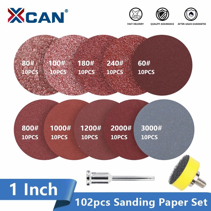 Kertas Pasir 1 英寸(25 毫米)砂輪 80-3000 粒度砂紙,帶砂墊和 3.175 毫米柄拋光片