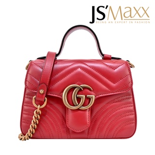 GUCCI Marmont 牛皮縫線金屬LOGO迷你手提肩揹包(紅)｜JS Maxx官方旗艦館