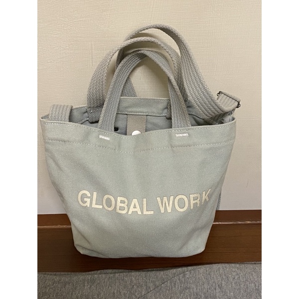 日本專櫃global work 天空藍色手提肩背斜背包帆布包