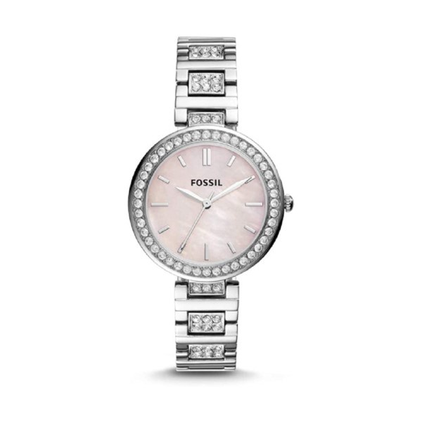 【Fossil】Karli 奢華簡約時尚晶鑽鋼帶腕錶-晶鑽銀/BQ3182**/台灣總代理公司貨享兩年保固