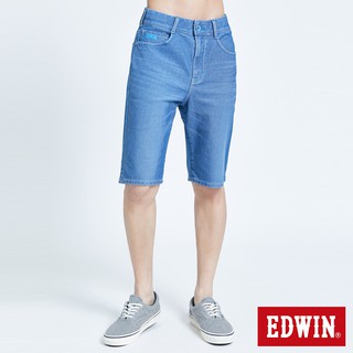 EDWIN 男款 加大碼迦績EJ3透氣寬鬆牛仔短褲(拔淺藍)
