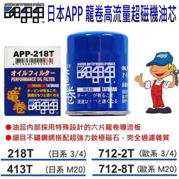 轉賣 日本APP 龍卷 高流量機油芯 日系 M20 渦流增壓器/機油蕊/機油濾芯 品番 413T