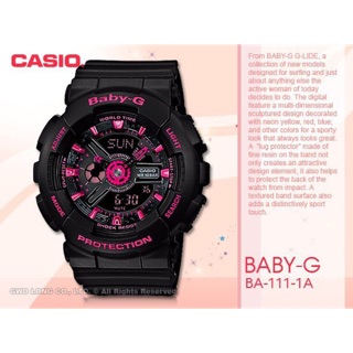 卡西歐CASIO Baby-G 黑框桃紅 BA-111-1A 限量潤娥款