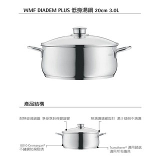 【全新】德國 WMF DIADEM PLUS 系列 20cm 低身湯鍋 3L 不鏽鋼鍋