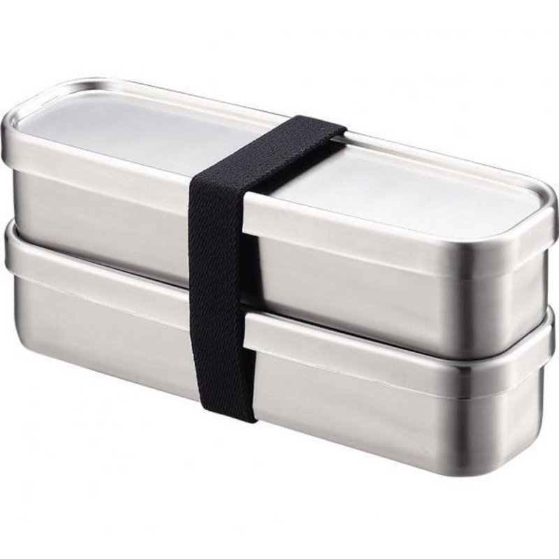 日本製 相澤工房 AIZAWA 不鏽鋼 束帶 長型 雙層 午餐盒 便當盒(附一隔板) 350mlx2個